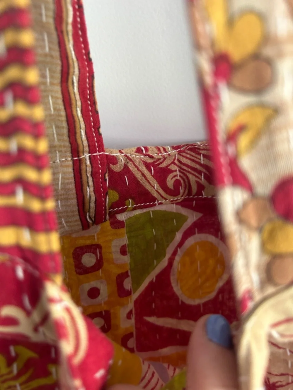 Kantha Boho Artisan hand sewn Cotton reversible Patchwork travel beach Tote‎ Bag